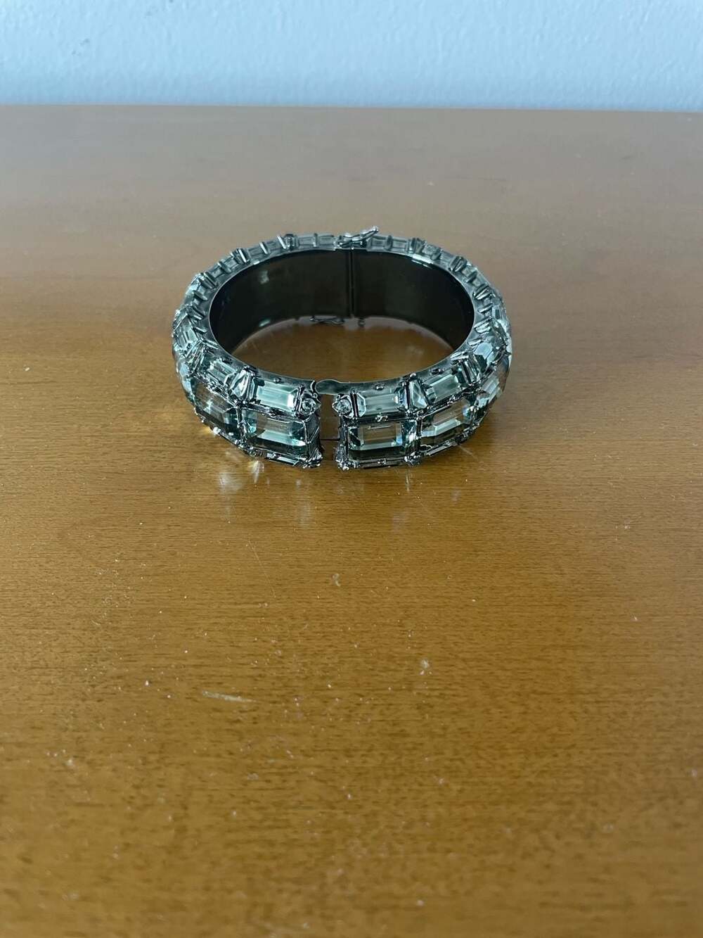 Gucci Emerald Cut Aquamarine Crystal Horsebit Hinge Bangle Bracelet